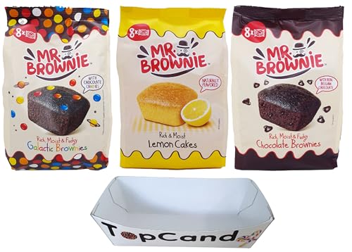 Mr. Brownie Probierpaket 3 x 200g | Galactic | Lemon | Chocolate + Gratis Topcandy Snack Schale | 8 Brownie Je Packung | Köstliches Feingebäck | Vorteilspack | Süßer Snack Zum Teilen
