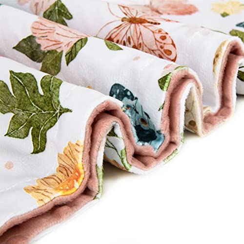 Homritar KTYT002I Floral Baby Blanket For Girls Soft Comfy Minky Toddler Blanket With Double Layer Dotted Backing, Beauty Butterfly Printed Bed Blanket For Nursery Crib Decor 30 X 40 Inch thumb #4