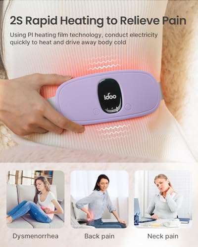 Image of iDOO Portable Heating Pad, FSA Eligible Items Only List, Period Heating Pad with 3 Heat Levels and 3 Massage Modes, Electric Fast Heating Belly Wrap Belt, Gifts for Girlfriend Mom Wife Women (Purple)