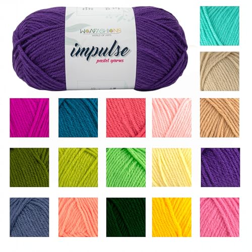 Image of WOAFashions Impulse Hand Knitting & Crochet Yarn, Premium Acrylic, 4 : Medium (Purple) (4x100gms / 14.1oz)