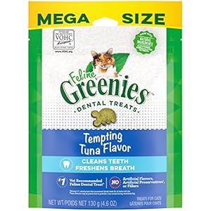 Greenies Feline Adult Natural Dental Care Cat Treats, Tempting Tuna Flavor, 4.6 oz. Pouch