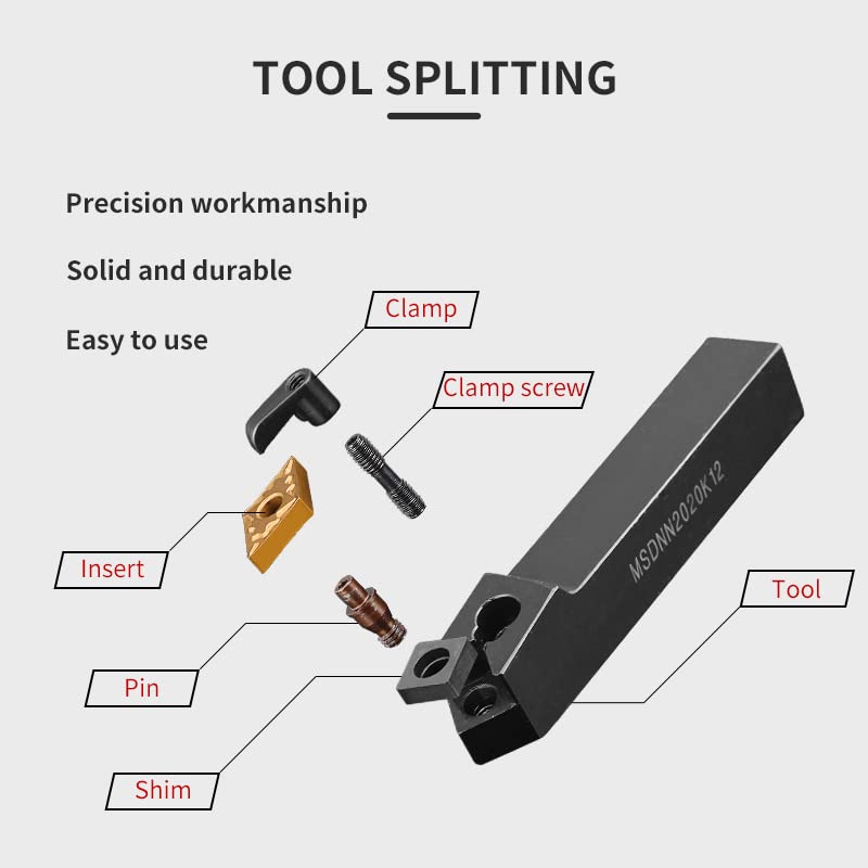 1pc MSDNN2020K12 MSDNN1616H12 MSDNN2525M12 External Turning Tool Holder SNMG12 Carbide Inserts MSDNN Lathe Cutting Machine Tools Set(No Insert)(MSDNN2525M12)