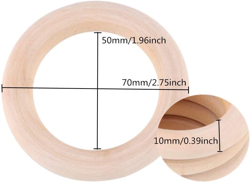Ulalaza 100PCS Natural Wooden Craft Rings 70mm/2.75inch Unfinished Wood Loop Circle Pendant Connectors Jewelry Making Accessory