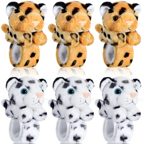 Sosation 6 Pcs Plush Slap Bracelets for Kids, Soft Tiger and Leopard Stuffed Animal Wristband, Jungle Safari Theme Party Favors for Birthday, Classroom Prizes and Gift Bag Filler(Leopard Style)