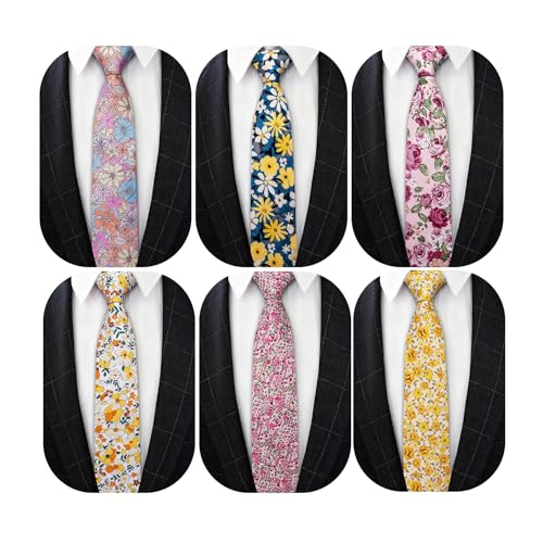 Image of Barry.Wang Mens 6 PCS Ties Silk Striped Paisley Check Floral Necktie Silky Woven Wedding Business Party Ties 3.34 inch
