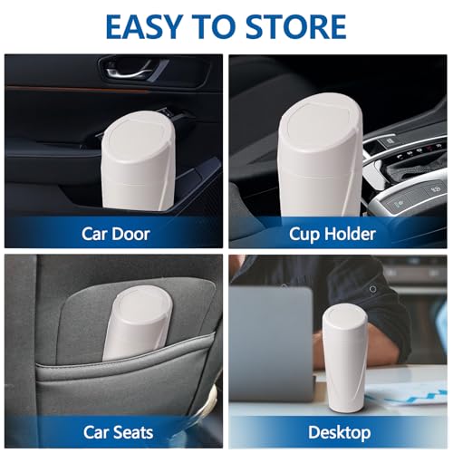 Image of Hovom Mini Car Trash Can with Lid, Portable Garbage Can for Car, Leakproof Cup Holder Automotive Garbage Bin with 2 Rolls of Trash Bags, Small Trash Storage Can for Car Home Office(White)