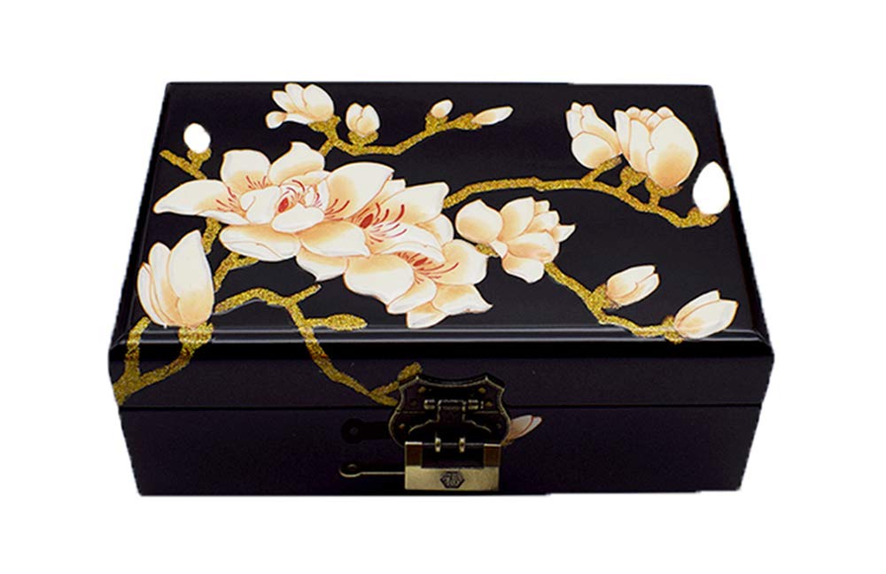 Boîte à bijoux bois laqué prune 21 cm : coffret de rangement compact et boîte cadeau chic