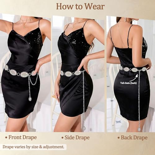 Image of Rhinestone Concho Belt for Women, Western Cowgirl Crystal Chain Belt for Country Concert Party Outfit