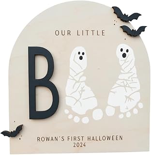 First Halloween Footprint Sign, DIY Footprint Art, Baby's First Halloween 2024, Our Little Boo Sign, Wooden Kids Craft, Custom Children's Keepsake, Personalized Halloween Decor