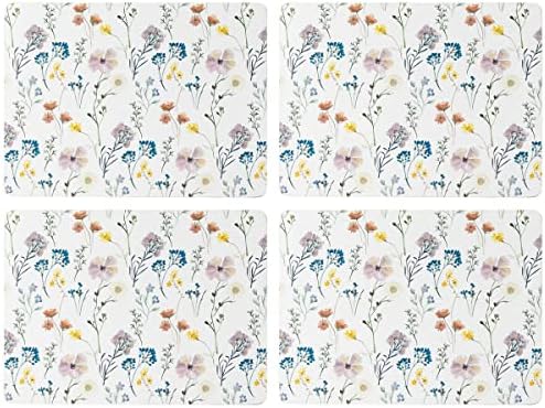 Sets of 4 (8 pc) Pressed Flowers Placemat & Coaster Set, Floral Cork Backed Placemats & Coasters, & Kitchen Protector Mats for Decoration, Heat-Resistant Coating.