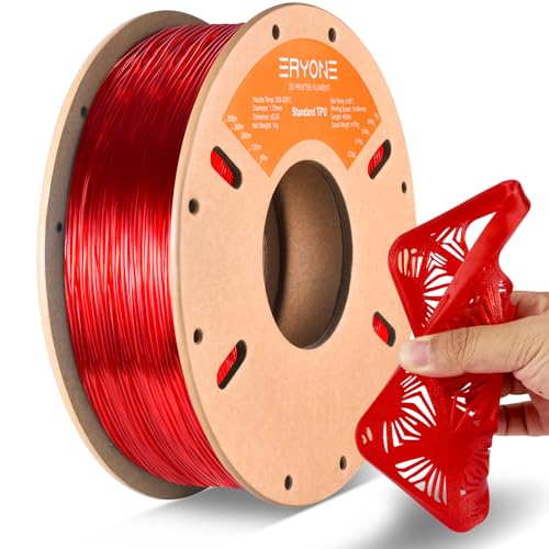 ERYONE TPU Filament 1.75mm +/-0.03mm Flexible TPU Roll, 95A Soft 3D Printer Filament 1kg Spool(2.2 lbs), Transparent Red