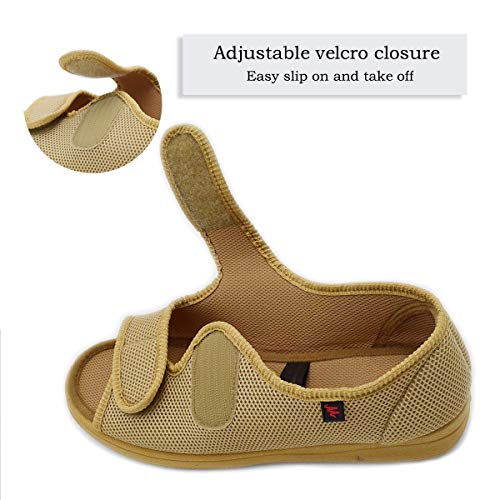 Women's House Slippers With Adjustable Strap Easy Slip On And Off, Open Toe Diabetic Sandal For Elderly Bunions Swollen Feet Apricot #TOP3