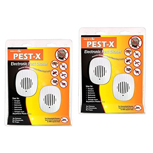 Bird-X Pest-X, Rodent and Insect Chaser, Ultrasonic Plug-in Device for Indoor Areas, Covers up to 500 sq. ft., 110 volts, Pack of 4, 2.5' W x 3.25' H x 1.15' D