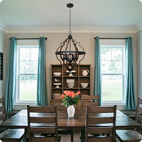 Kira Home Capistrano 28" 6-Light Rustic Farmhouse Chandelier, Wood Style Metal Frame, Textured Black Accents + Walnut Style Finish #TOP1