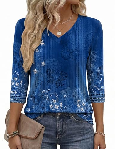 Image of Zeagoo Womens Blouse Casual 3 /4 Length Sleeve V Neck Basic T-Shirts Spring Summer Cute Tunic Tops Business Work Tees