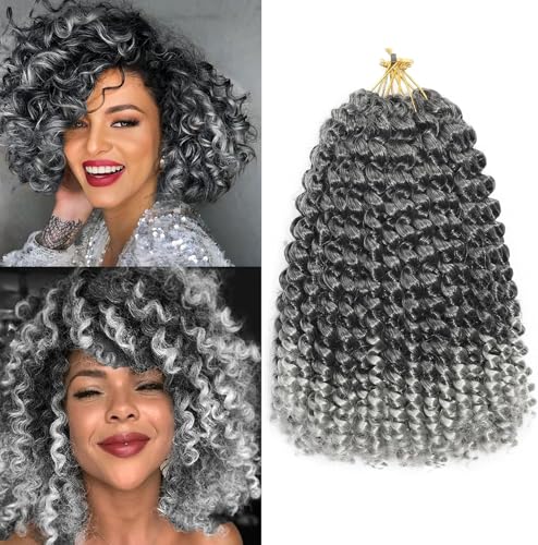 Pelo jamaicano de ganchillo de 8 pulgadas, 16 raíces, 5 paquetes de trenzas cortas GoGo rizadas, extensiones de pelo de ganchillo para mujeres negras (TGrey#, 8 pulgadas)