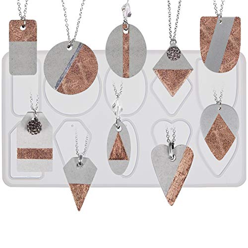 FUNSHOWCASE Geometry Pendant Jewelry Casting Epoxy Silicone Mold with Holes for Concrete Plaster