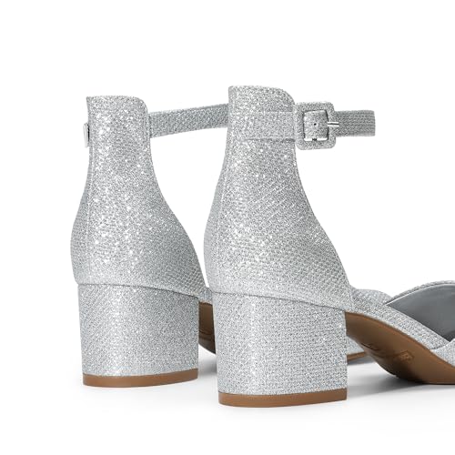Image of DREAM PAIRS Women's Round Toe Low Block Heel Pumps | Closed Toe Ankle Strap Chunky Heel Pumps Dress Shoes Wedding Office Party Dressy Shoes for Women