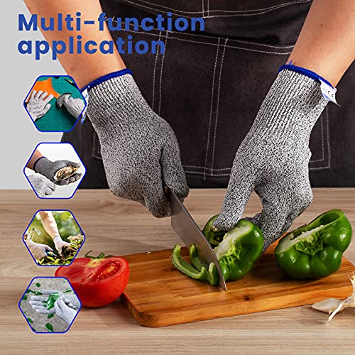 Induzeug Cut Resistant Gloves Food Grade Level 5 Protectio，For Kitchen And Gardening Work, Anti Cutting Gloves For Meat Cutting,Oyster Shucking,Wood Carving, Mandolin Slicing (Large) #TOP3