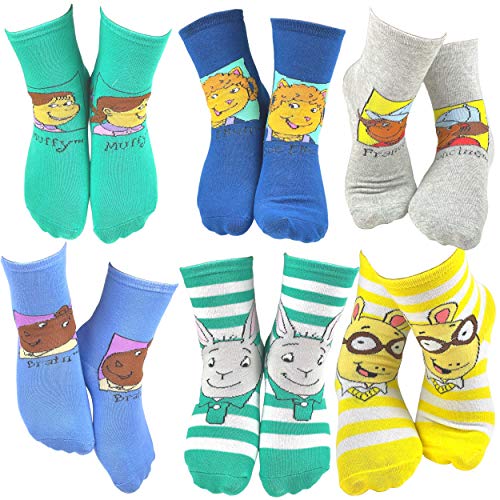 PBS Kids Arthur Popular Characters Fun Silly Cartoon Kids' Socks - 6 Pair