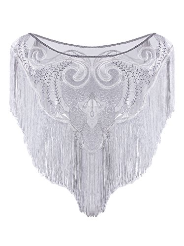 Vijiv 1920s Flapper Wedding Shawl Capelet Deco Sequin Fringe Gatsby Bolero Cape For