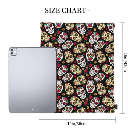Rose Sugar Skull Bags Backpack Drawstring Bag Gym Bag Travel Hiking Beach 16X14 In4