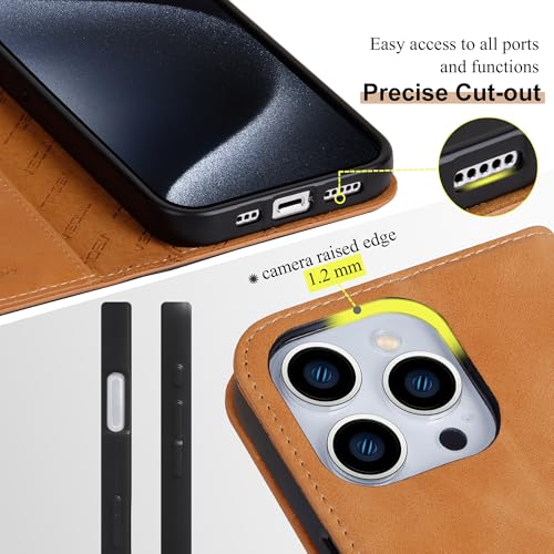 VISOUL Oil Waxed Genuine Leather Wallet Case Compatible with iPhone Pro 16 6.3-inch 5G 2024 with Wireless Charging - Image 3