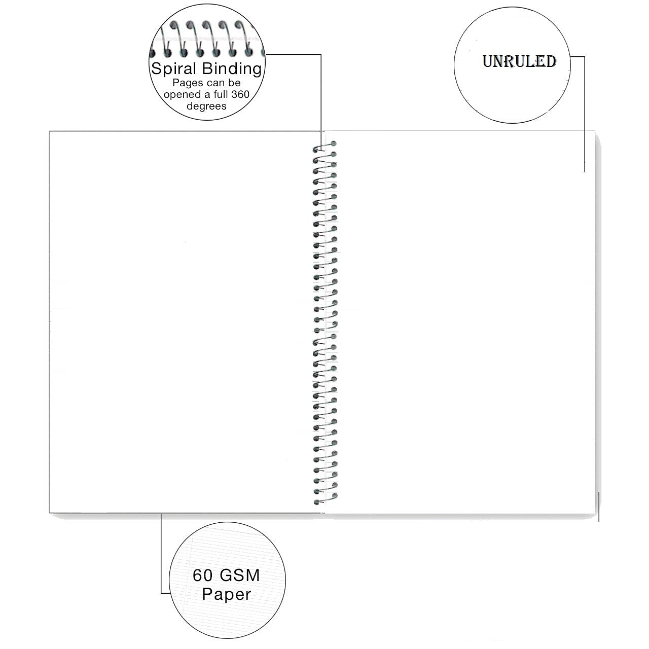 Rush - Quaderno a spirale, 400 pagine, formato A4, senza righe, confezione da 3, tinta unita (senza righe)
