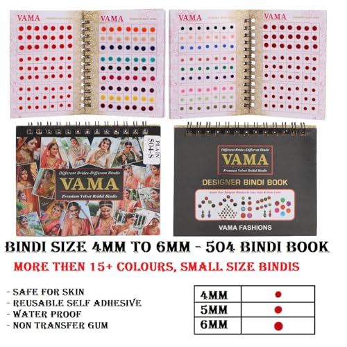 VAMA Multicolour Plain Round Small Bindis Book Kumkum Reusable Self-Adhesive Sticker Pottu Booklet For Girls & Women (Mini Bindis Booklet - 504 Bindis) - Image 2