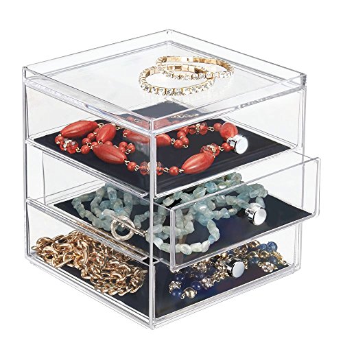 Idesign Clarity Bpa-Free Plastic 3-Drawer Jewelry Organizer With Tray - 6.47" X 6.97" X 7", Clear/Black #TOP3