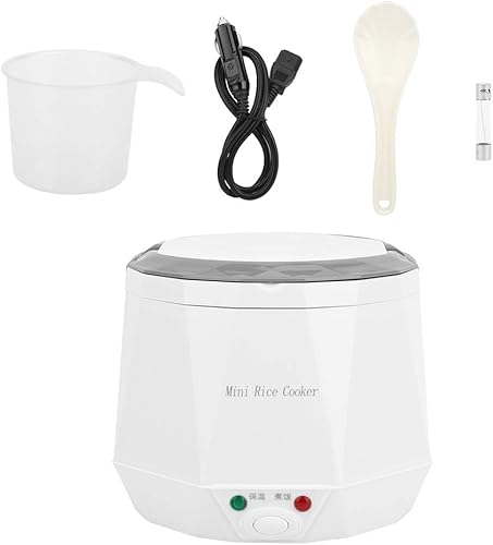 Mini olla de arroz eléctrica multifunción portátil de 1.6 L, olla arrocera de 12 V, olla arrocera de viaje, cocción de calefacción y función de