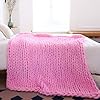 Pink Chunky Knit Throw Blanket, Soft Pink Throw Blanket Hand Knit Throw Blankets for Couch Knitted Throw Yarn Thick Boho Chunky Throws for Bed Sofa Cable Knit Blankets for Women 50x60'' #4