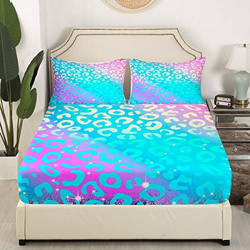 Leopard Fitted Sheet Single Size,Abstract Cheetah Print Bed Cover with 1 Pillowcase,Animal Skin Print Bedding Set 2pcs for Kids Boys Girls Room Decor,Soft Polyester Bedding - Image 3