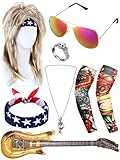 Mepase 9 Pcs Halloween Rocker Costume Set for Men Women, 80s Punk Costume Accessories for Halloween Cosplay Party(Stylish)