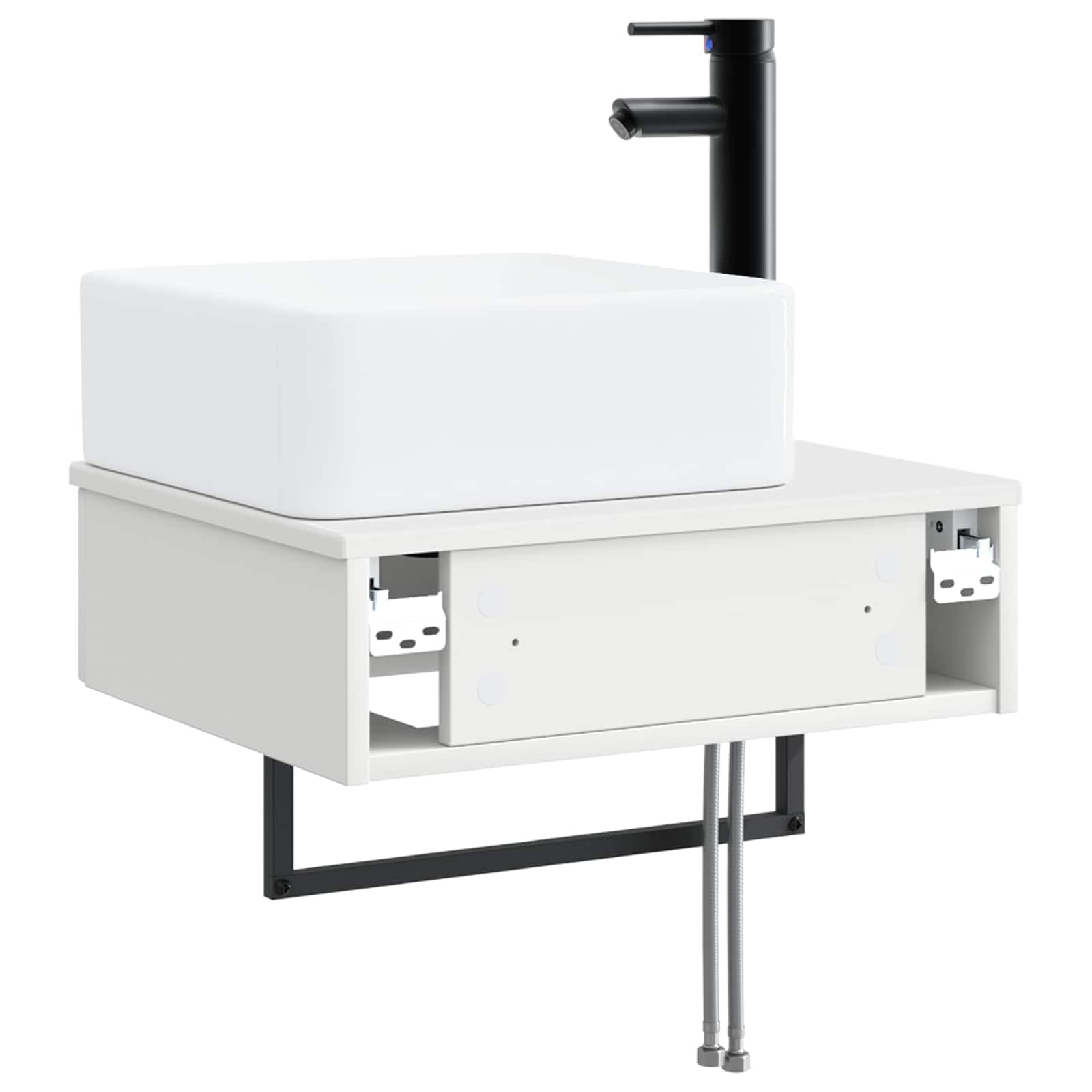 Lavabo da parete bianco in legno 50 x 41 x 39 cm con scarico rapido, accessori di montaggio per mobili da bagno, WC degli ospiti, ristrutturazione del bagno, lavandino