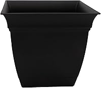 HC Companies Eclipse 12" Square Plastic Planter with Saucer - UV-Resistant Lightweight Indoor Outdoor Plant Pot, Black
