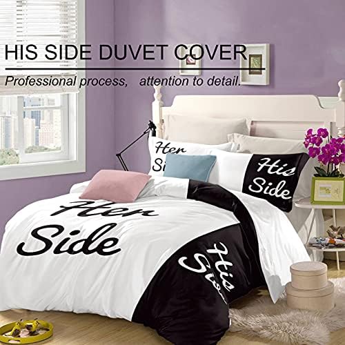 Black White Comforter Set Queen Her Side And His Side Printed Bedding