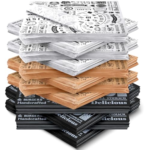 Outus 600 Pcs 12 x 12 Inch Deli Wax Paper Sheets, White,Black,Brown