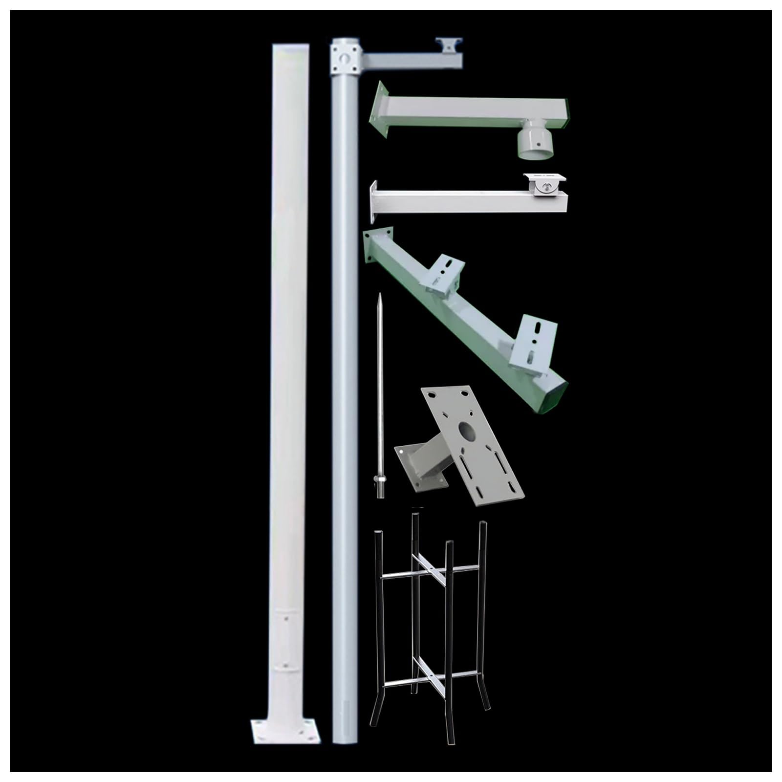 MRVAKDYDI Weatherproof Steel Surveillance Post, Outdoor Surveillance Pole CCTV, PTZ, Dome Brackets & Rebar Cage, White, Multiple Sizes(H 8.2ft/2.5m(2 Sections))