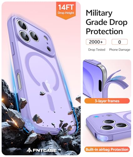 Image of FNTCASE for iPhone 17 Pro Case: [Compatible with Magsafe] Translucent Matte Cases with [Full Camera Protection] [Screen Protector] Military Grade Shockproof Protective Phone Cover - Light Purple