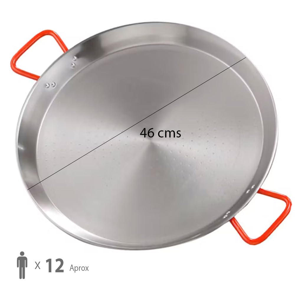 Genérico Set Paella completo. Paellero 40 cms + Paellera acero 46 cms + Soporte patas + kit toma de Gas. Piña+manguera+bridas. Solo faltan los ingredientes!!