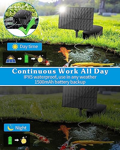 Biling Solar Pond Aerator With Battery Backup, 3 Modes Solar Air Pump Hydroponics Air Pump, Solar Powered Pond Bubbler For Outdoor Fish Pond Stock Tank Aquarium #TOP1