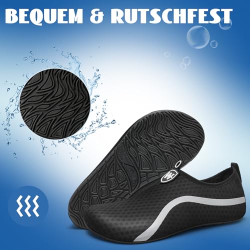 WateLves Badeschuhe Wasserschuhe Schwimmschuhe Damen Herren BarfußSchuhe Pool Sandstrand Tauchen Surfen BelüFtung Schnelltrocknend Unisex(Schwarz 36/37)