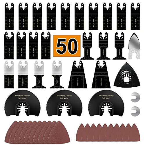 50 Pack Oscillating Saw Blades, Universal Quick Release Multi Tool Blades Kits, Sanding Set, Multitool Blades Fit for Black & Decker Porter Cable Dewalt Chicago Rockwell Craftsman