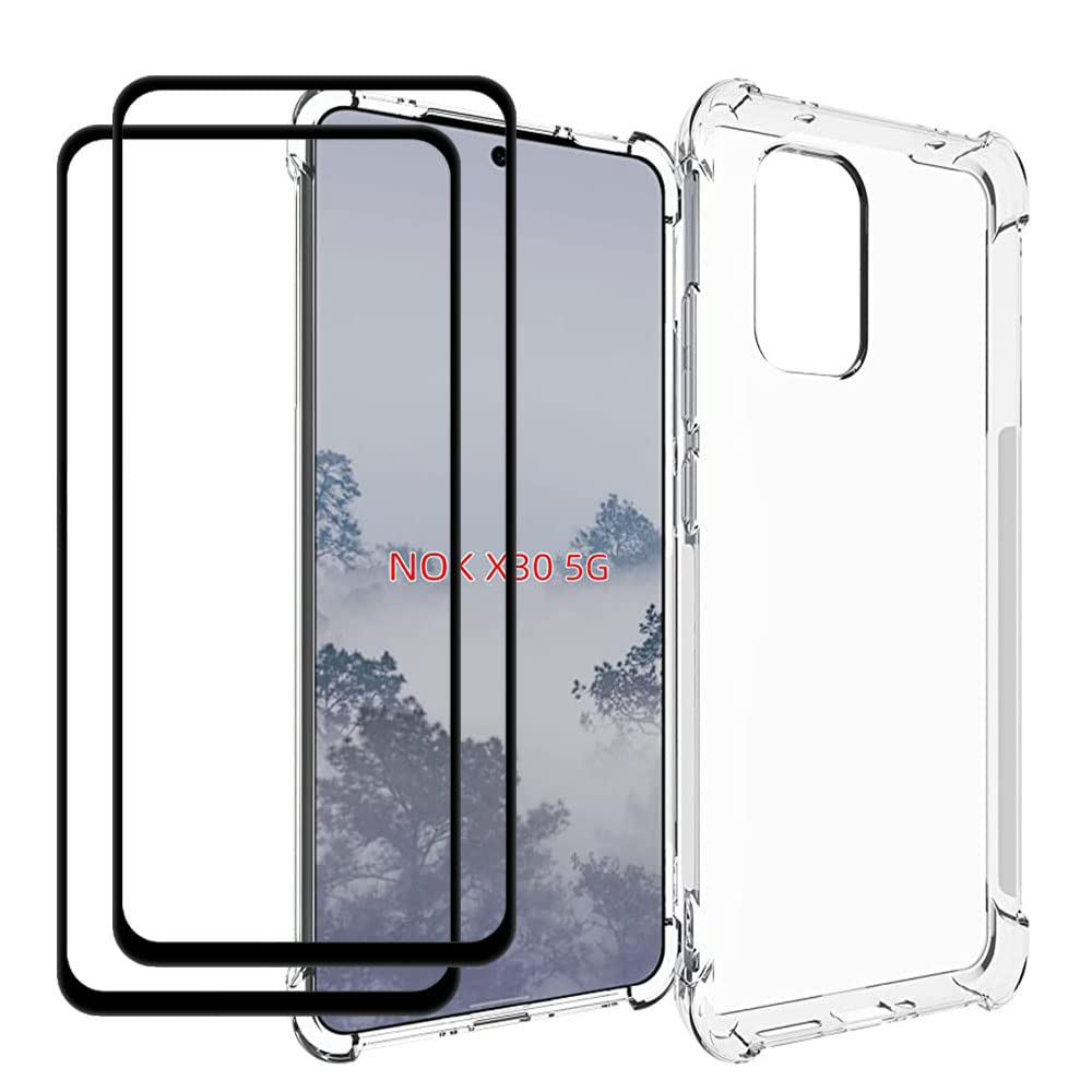 [1+2] Case for Nokia X30 5G Case Cover, with Screen Protector (2Pcs), Clear Four Corners Anti-Falling Shockproof Anti-scratch Soft TPU Phone Protective Cover for Nokia X30 5G (Clear)