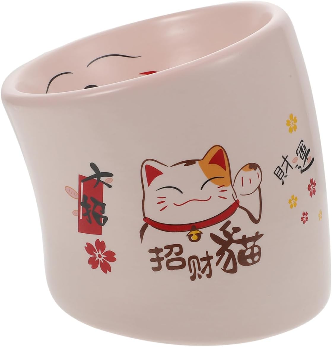 Kichvoe Ceramic Cat Neck Protection Bowl Anti-Overturn Raised Pink Pet Feeding Dish Elevated Water Holder for Kittens and Puppies