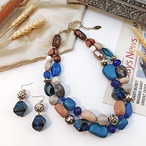 Bocar Chunky Necklace for Women Trendy, 2 Layer Statement Necklace Beaded Necklaces for Women, Fashion Necklace and Earrings Jewelry Set for Women Gifts2