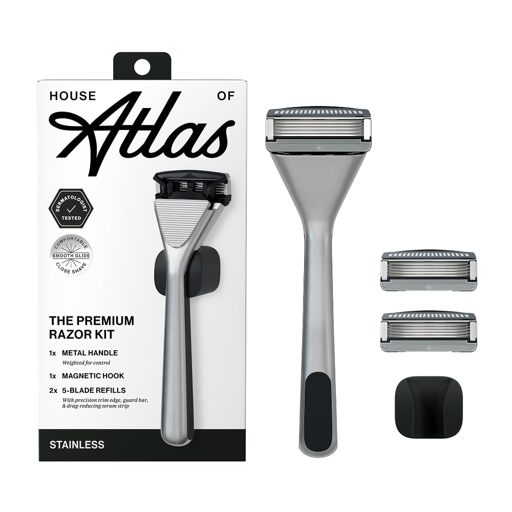 Premium Razor for Men Handle 2 Razor Blade Refills Magnetic Shower Hook Precision Trim Edge Stainless