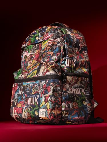 Image of The Souled Store Marvel: Mightiest Heroes Backpacks | 19.47L Rugged Cotton Canvas Laptop Bag | 15.5 Inch Tech Sleeve & Luggage Strap | Premium Avengers Edition Travel & College Rucksack