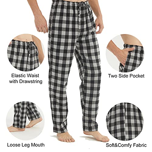 Flannel Mens Pajama Pants 3 Pack Cotton Red Plaid Pajamas Bottoms with Pockets Drawstring Lounge Sleepwear Christmas PJ4